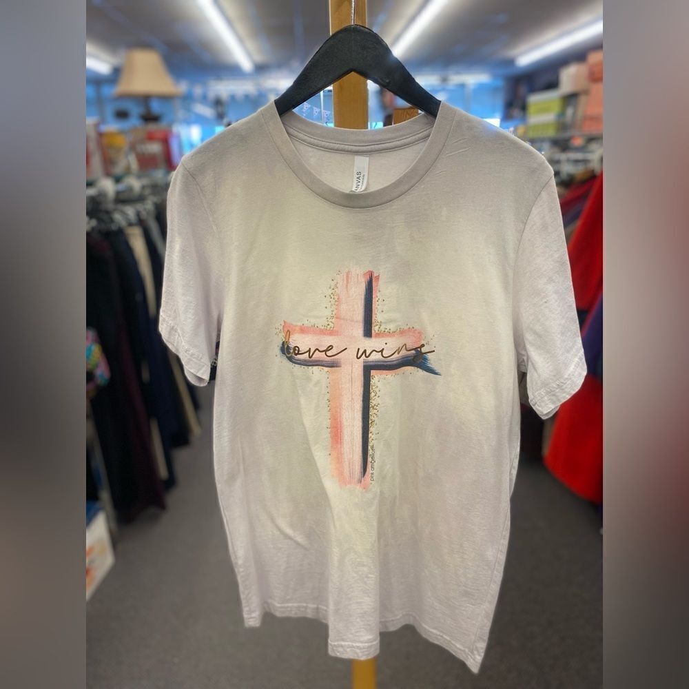 🛍️ NEW Canvas ladies med purple white w/ cross tee